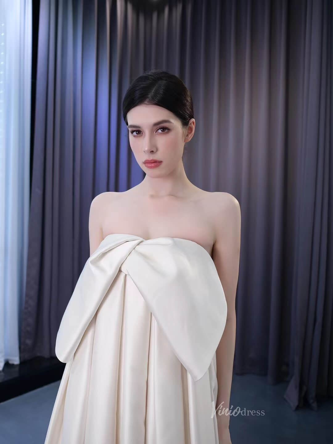 Vintage Satin Wedding Dresses Strapless Bishop Formal Dress 231060-wedding dresses 2025 -Viniodress-Champagne-Custom Size-