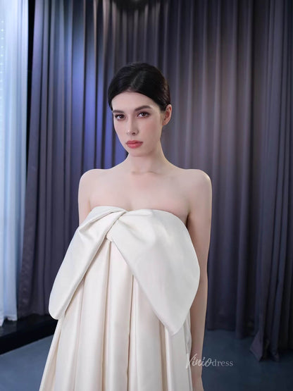 Vintage Satin Wedding Dresses Strapless Bishop Formal Dress 231060-wedding dresses 2025 -Viniodress-Champagne-Custom Size-