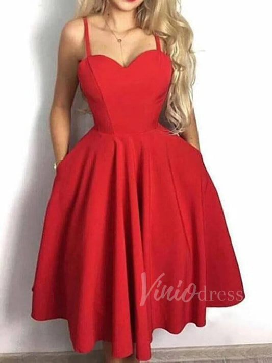 Vintage Simple 50s Red Homecoming Dresses with Pockets SD1203-Homecoming Dresses 2025 -Viniodress-Red-Custom Size-