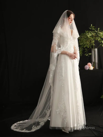 Vintage Spanish Mantilla Veil with Blusher Viniodress AC1305-Bridal Veil 2025 -Viniodress-Ivory-