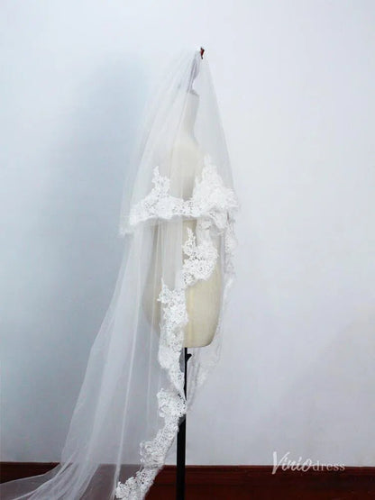 Vintage Spanish Mantilla Veil with Blusher Viniodress AC1305-Bridal Veil 2025 -Viniodress-Ivory-