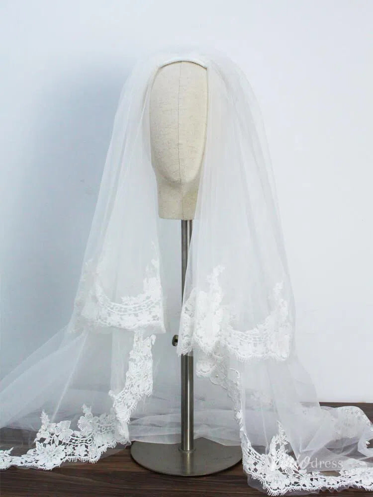 Vintage Spanish Mantilla Veil with Blusher Viniodress AC1305-Veils-Viniodress-Ivory-Viniodress