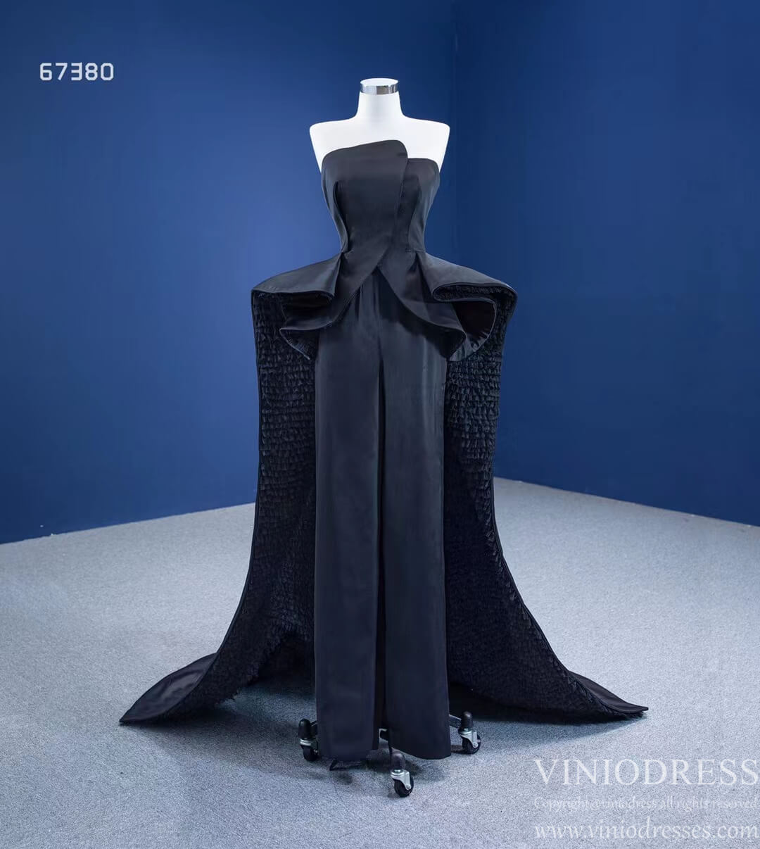 Vintage Strapless Black Overskirt Jumpsuits 67380 viniodress-prom dresses 2025 -Viniodress-Black-Custom Size-