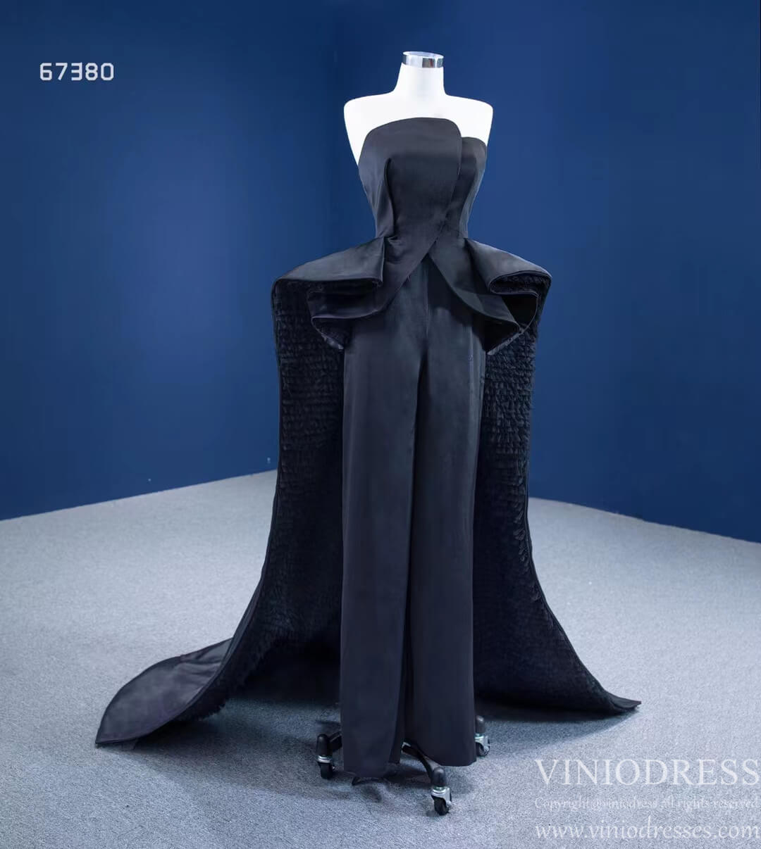 Vintage Strapless Black Overskirt Jumpsuits 67380 viniodress-prom dresses 2025 -Viniodress-Black-Custom Size-