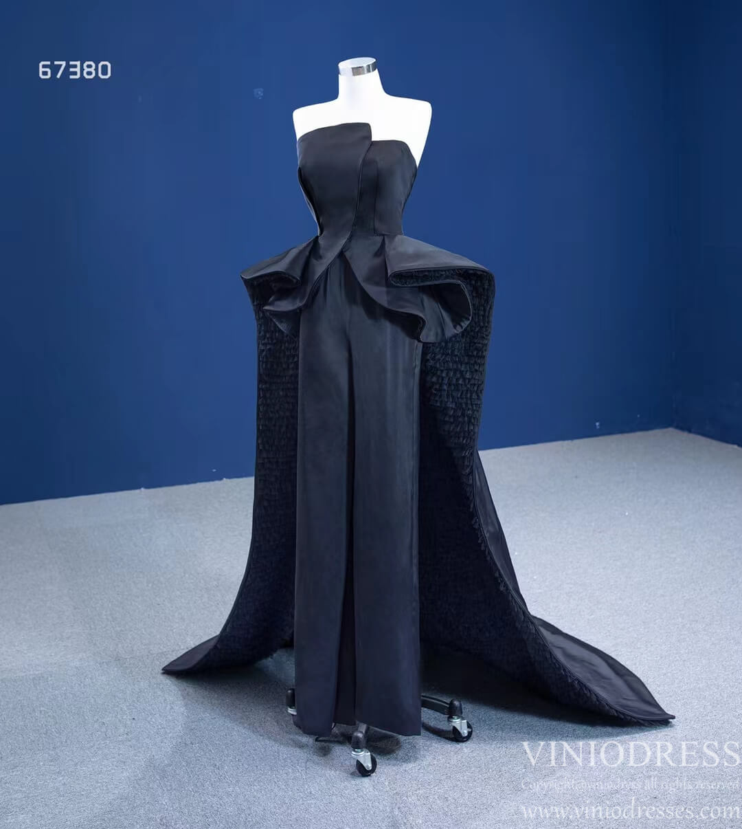 Vintage Strapless Black Overskirt Jumpsuits 67380 viniodress-prom dresses 2025 -Viniodress-Black-Custom Size-