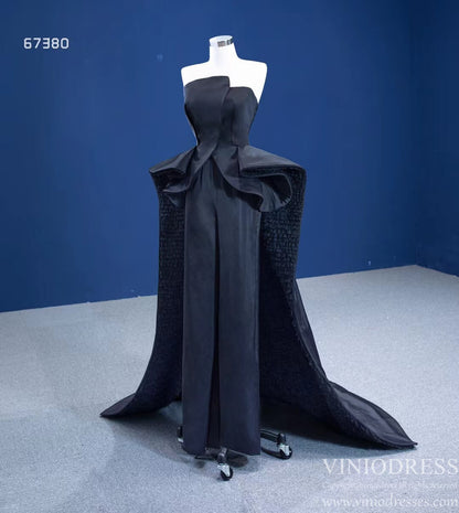 Vintage Strapless Black Overskirt Jumpsuits 67380 viniodress-prom dresses 2025 -Viniodress-Black-Custom Size-
