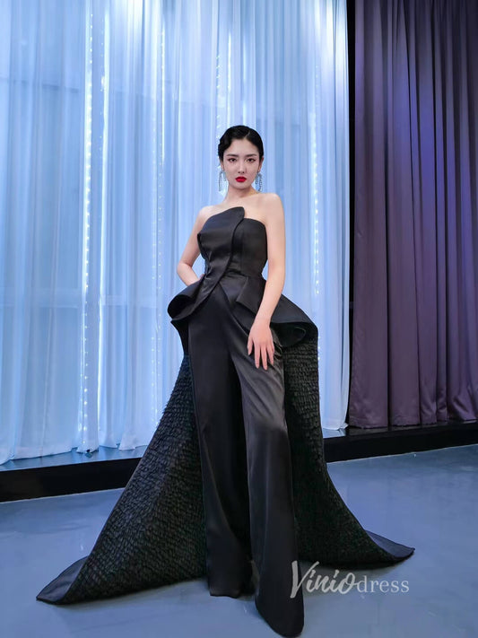 Vintage Strapless Black Overskirt Jumpsuits 67380 viniodress-prom dresses 2025 -Viniodress-Black-Custom Size-