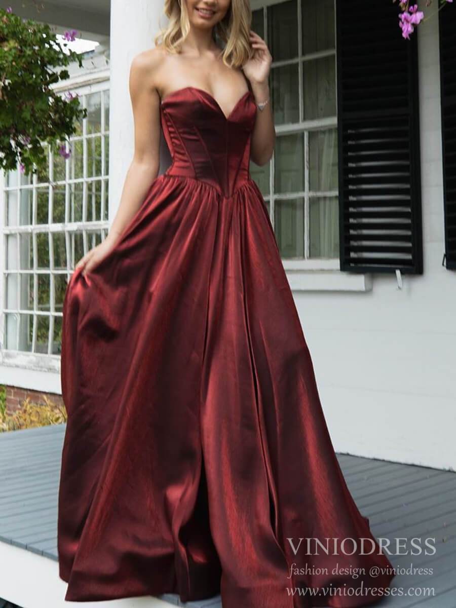 Prom Dress 2025 Vintage Strapless Burgundy Long Prom Dresses Sweetheart Neck FD2051B-unique prom dresses-Burgundy-Custom Size-Viniodress