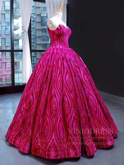 Vintage Strapless Magenta Lace Ball Gown Quinceanera Dress 66723 viniodress-prom dresses 2025 -Viniodress-Magenta-Custom Size-