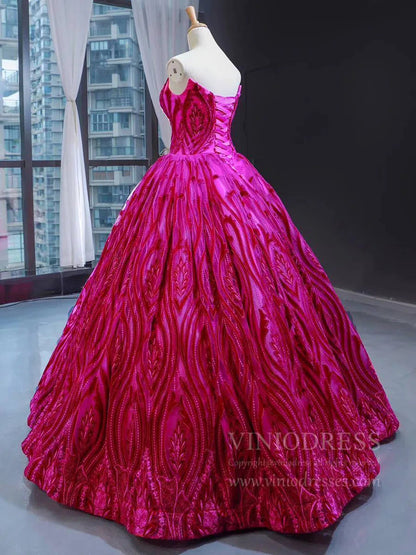 Vintage Strapless Magenta Lace Ball Gown Quinceanera Dress 66723 viniodress-prom dresses 2025 -Viniodress-Magenta-Custom Size-