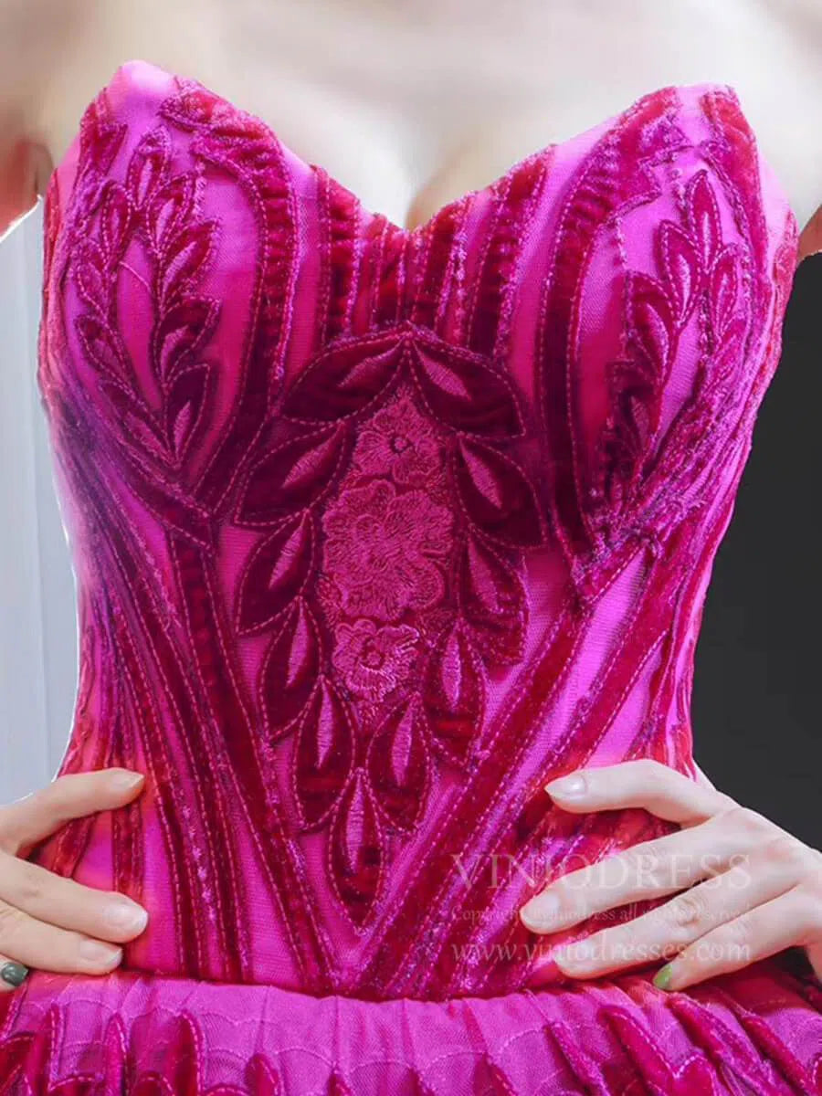 Vintage Strapless Magenta Lace Ball Gown Quinceanera Dress 66723 viniodress-prom dresses 2025 -Viniodress-Magenta-Custom Size-