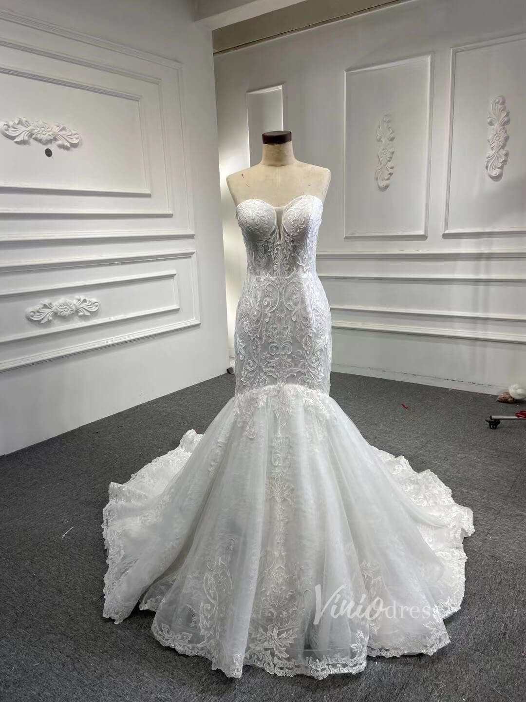 Vintage Strapless Mermaid Lace Wedding Dresses with High Neck Cape 67337-wedding dresses-Viniodress-Viniodress