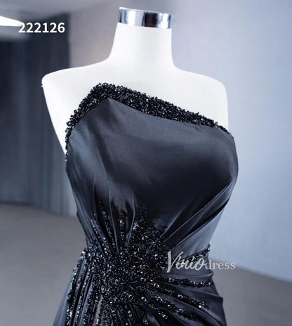 Vintage Strapless Pageant Dress Satin Formal Dresses with Overskirt 222126-prom dresses 2025 -Viniodress-Black-Custom Size-