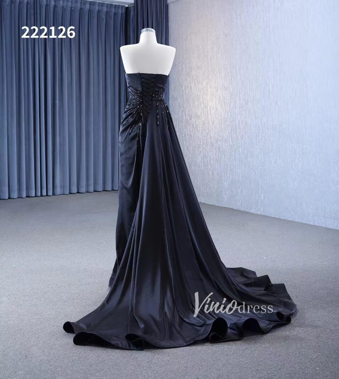 Vintage Strapless Pageant Dress Satin Formal Dresses with Overskirt 222126-prom dresses 2025 -Viniodress-Black-Custom Size-