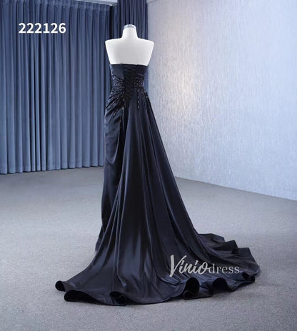 Vintage Strapless Pageant Dress Satin Formal Dresses with Overskirt 222126-prom dresses 2025 -Viniodress-Black-Custom Size-