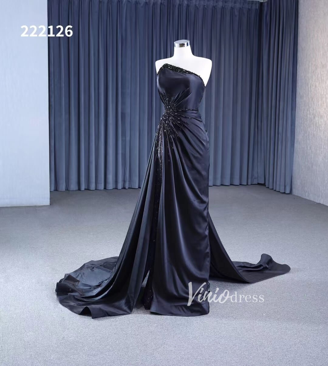 Vintage Strapless Pageant Dress Satin Formal Dresses with Overskirt 222126-prom dresses 2025 -Viniodress-Black-Custom Size-