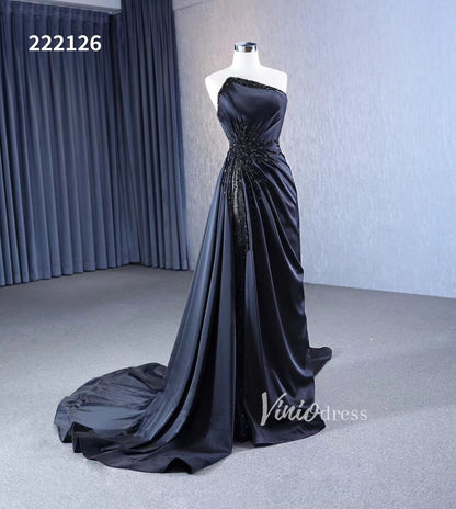Vintage Strapless Pageant Dress Satin Formal Dresses with Overskirt 222126-prom dresses 2025 -Viniodress-Black-Custom Size-