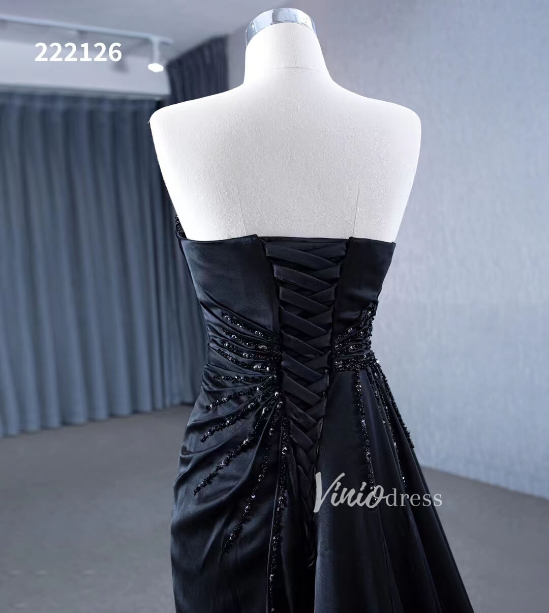 Vintage Strapless Pageant Dress Satin Formal Dresses with Overskirt 222126-prom dresses 2025 -Viniodress-Black-Custom Size-