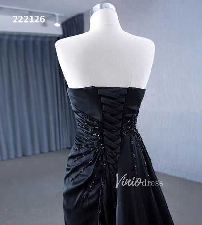 Vintage Strapless Pageant Dress Satin Formal Dresses with Overskirt 222126-prom dresses 2025 -Viniodress-Black-Custom Size-