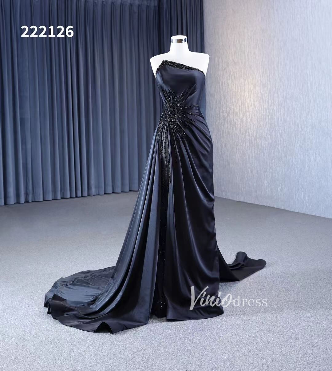 Vintage Strapless Pageant Dress Satin Formal Dresses with Overskirt 222126-prom dresses 2025 -Viniodress-Black-Custom Size-