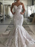 Vintage Strapless Turmpet Lace Wedding Dresses with Train VW1374-wedding dresses-Viniodress-Viniodress