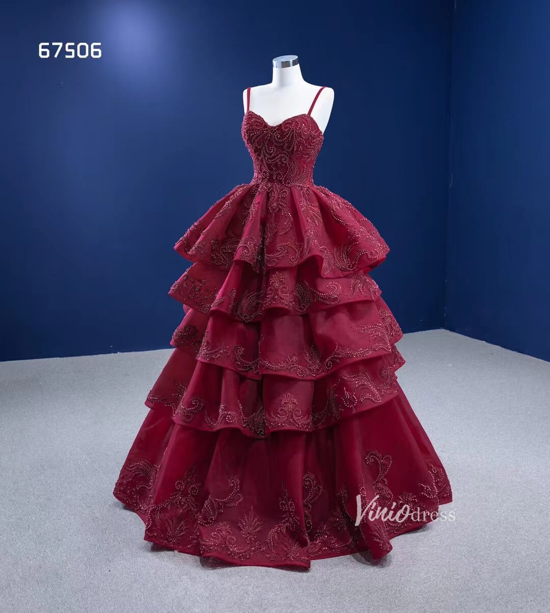 Vintage Tiered Prom Dresses Burgundy Formal Dress Lace Ball Gown 67506 –  Viniodress