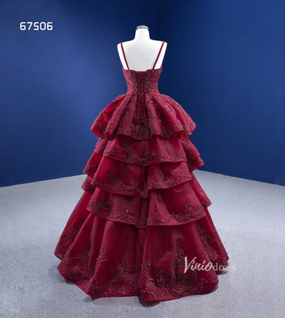 Vintage Tiered Prom Dresses Burgundy Formal Dress Lace Ball Gown 67506-Quinceanera Dresses 2025 -Viniodress-Burgundy-Custom Size-