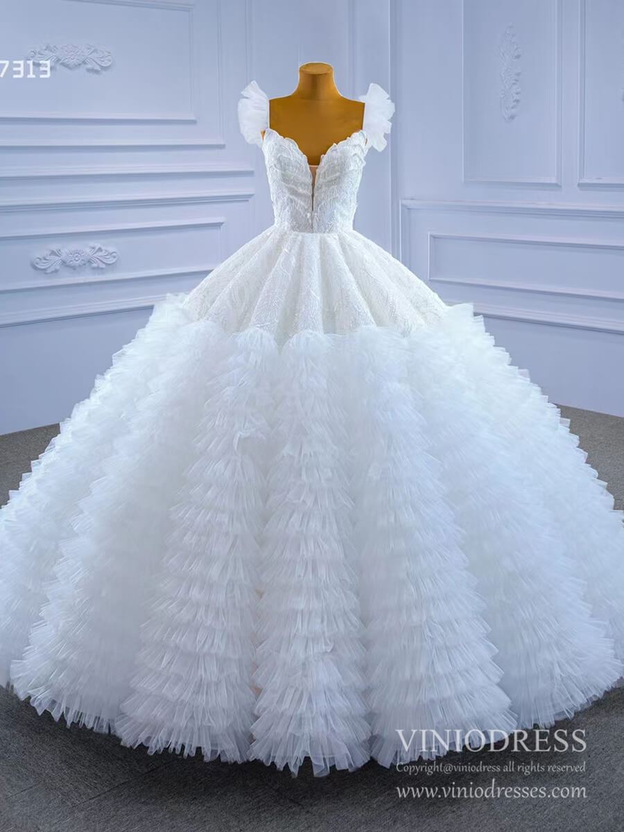 Vintage Tiered Ruffle Wedding Dresses Princess Gown Viniodress 67313-wedding dresses 2025 -Viniodress-Ivory-Custom Size-