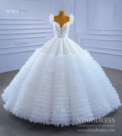 Vintage Tiered Ruffle Wedding Dresses Princess Gown Viniodress 67313-wedding dresses 2025 -Viniodress-Ivory-Custom Size-
