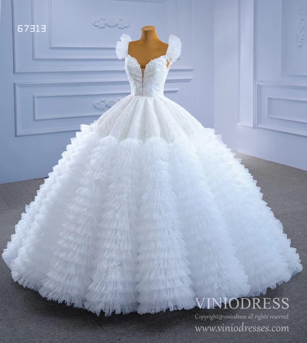 Vintage Tiered Ruffle Wedding Dresses Princess Gown Viniodress 67313-wedding dresses 2025 -Viniodress-Ivory-Custom Size-