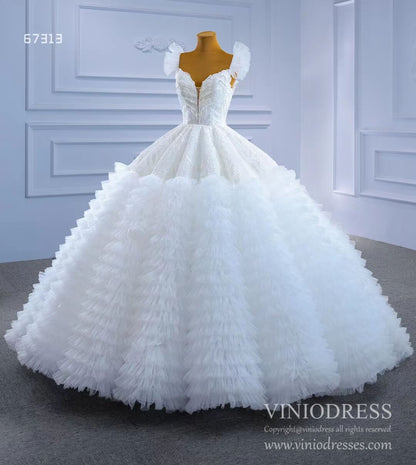 Vintage Tiered Ruffle Wedding Dresses Princess Gown Viniodress 67313-wedding dresses 2025 -Viniodress-Ivory-Custom Size-