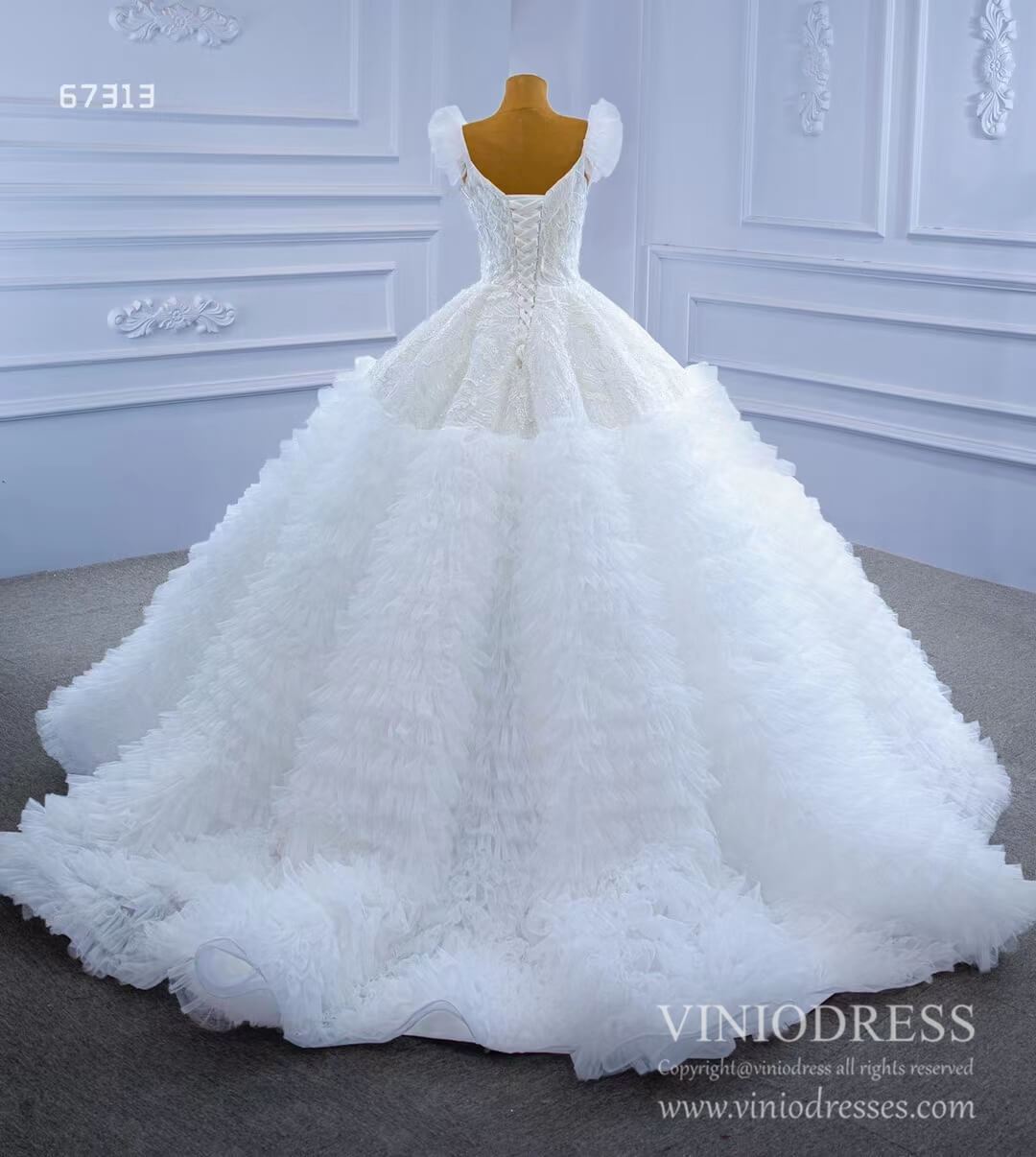 Vintage Tiered Ruffle Wedding Dresses Princess Gown Viniodress 67313-wedding dresses 2025 -Viniodress-Ivory-Custom Size-