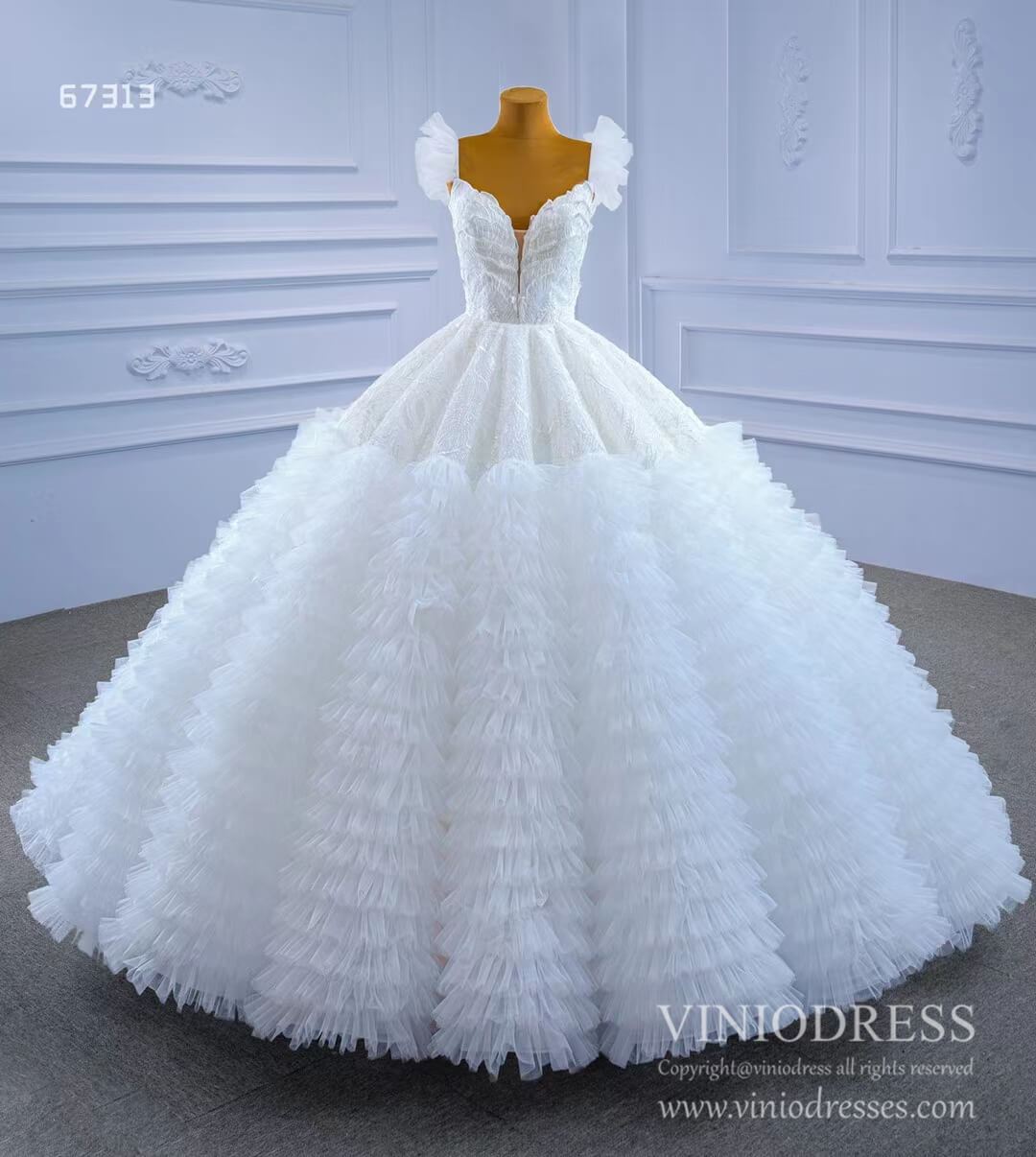 Vintage Tiered Ruffle Wedding Dresses Princess Gown Viniodress 67313-wedding dresses-Viniodress-Viniodress