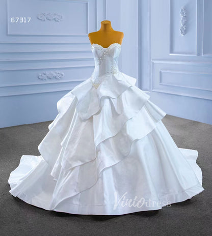 Vintage Tiered Satin Wedding Dress Ball Gown 67317-wedding dresses 2025 -Viniodress-Ivory-Custom Size-