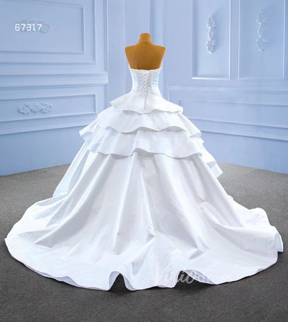 Vintage Tiered Satin Wedding Dress Ball Gown 67317-wedding dresses 2025 -Viniodress-Ivory-Custom Size-