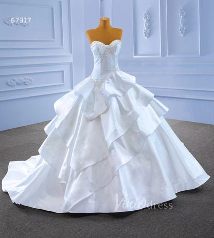 Vintage Tiered Satin Wedding Dress Ball Gown 67317-wedding dresses 2025 -Viniodress-Ivory-Custom Size-