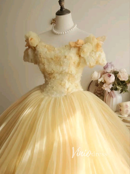 Vintage Yellow Ball Gowns Vintage Organza Quince Dresses FD3447-Quinceanera Dresses 2025 -Viniodress-Yellow-Custom Size-