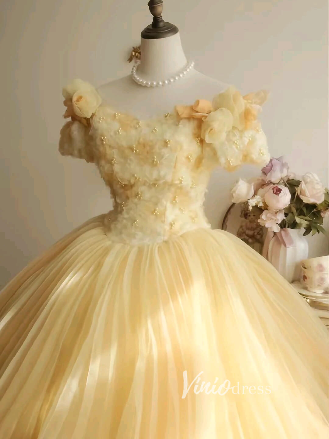 Vintage Yellow Ball Gowns Vintage Organza Quince Dresses FD3447-Quinceanera Dresses-Viniodress-Viniodress