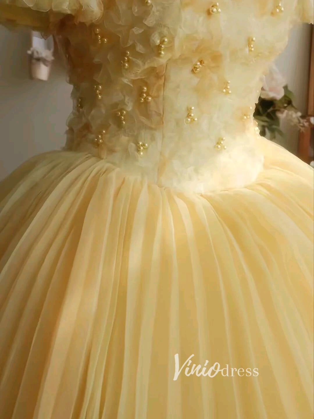 Vintage Yellow Ball Gowns Vintage Organza Quince Dresses FD3447-Quinceanera Dresses-Viniodress-Viniodress