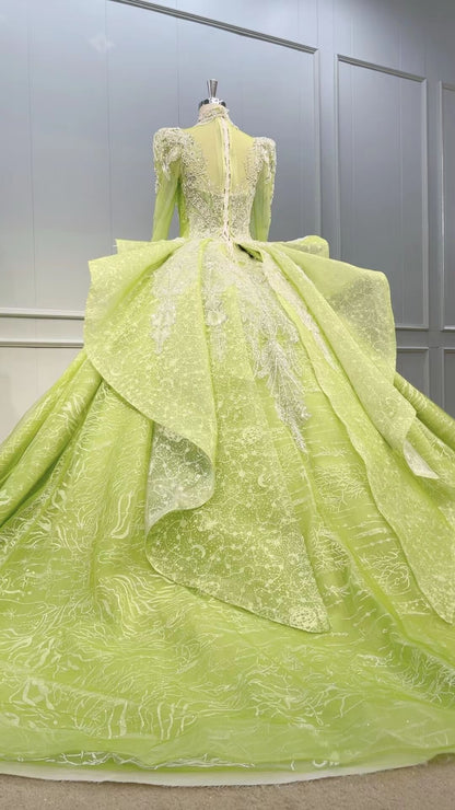 Vintage Yellow Green Wedding Dresses Long Sleeve Ball Gowns 51011-Quinceanera Dresses 2025 -Viniodress-Yellow-US 2-