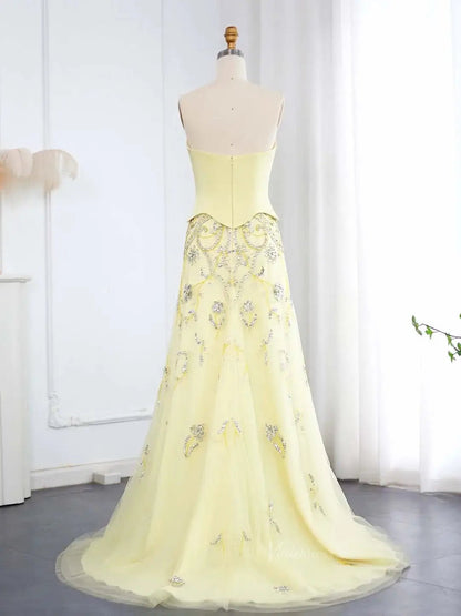 Vintage Yellow Prom Dresses with Jacket Beaded Sheath Formal Dresses BD018-Evening Dresses 2025 -Viniodress-Yellow-US 2-