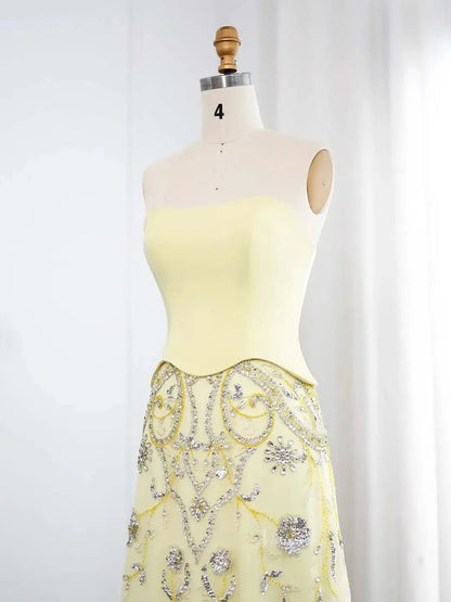 Vintage Yellow Prom Dresses with Jacket Beaded Sheath Formal Dresses BD018-Evening Dresses 2025 -Viniodress-Yellow-US 2-