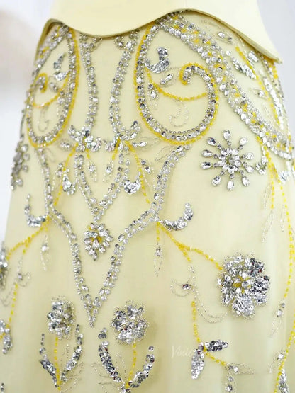 Vintage Yellow Prom Dresses with Jacket Beaded Sheath Formal Dresses BD018-Evening Dresses 2025 -Viniodress-Yellow-US 2-
