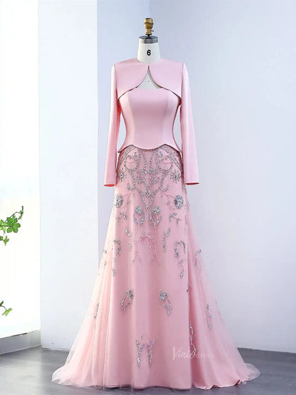 Vintage Yellow Prom Dresses with Jacket Beaded Sheath Formal Dresses BD018-Evening Dresses 2025 -Viniodress-Pink-US 2-