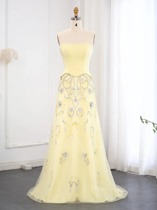 Vintage Yellow Prom Dresses with Jacket Beaded Sheath Formal Dresses BD018-Evening Dresses 2025 -Viniodress-Yellow-US 2-