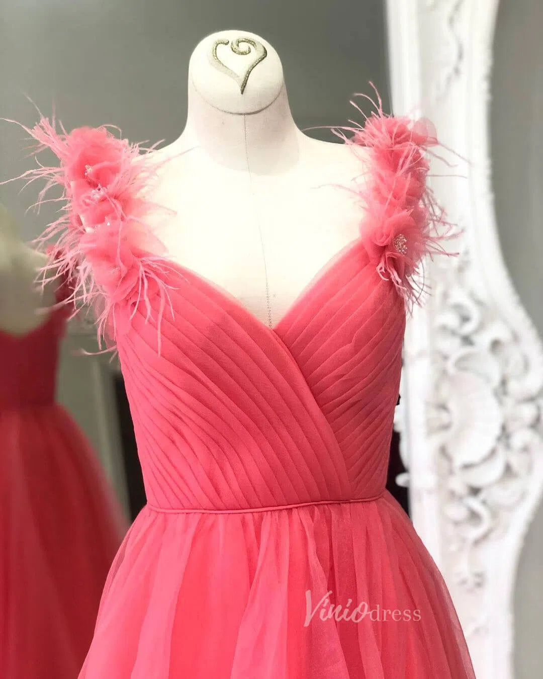 Watermelon Red Tulle Prom Dresses Long Evening Gown FD1134-prom dresses-Viniodress-Viniodress