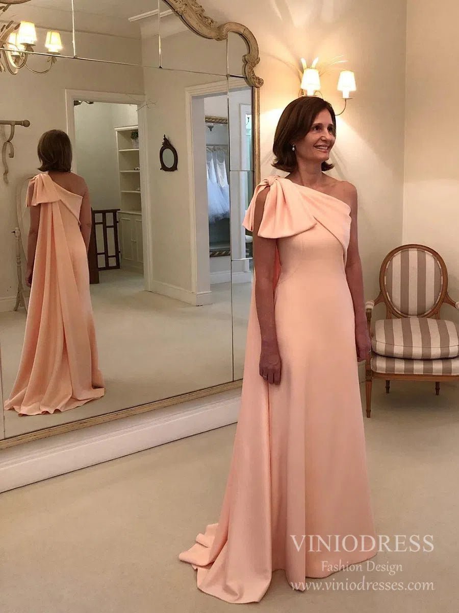 Watteau Train Formal Dresses One Shoulder Blush Pink Mother of the Bride Dresses FD2533-prom dresses 2025 -Viniodress-Blush Pink-Custom Size-