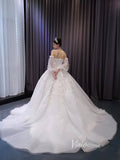 3D Floral White Wedding Dresses Removable Long Sleeves Bridal Gown 231123-wedding dresses-Viniodress-Viniodress