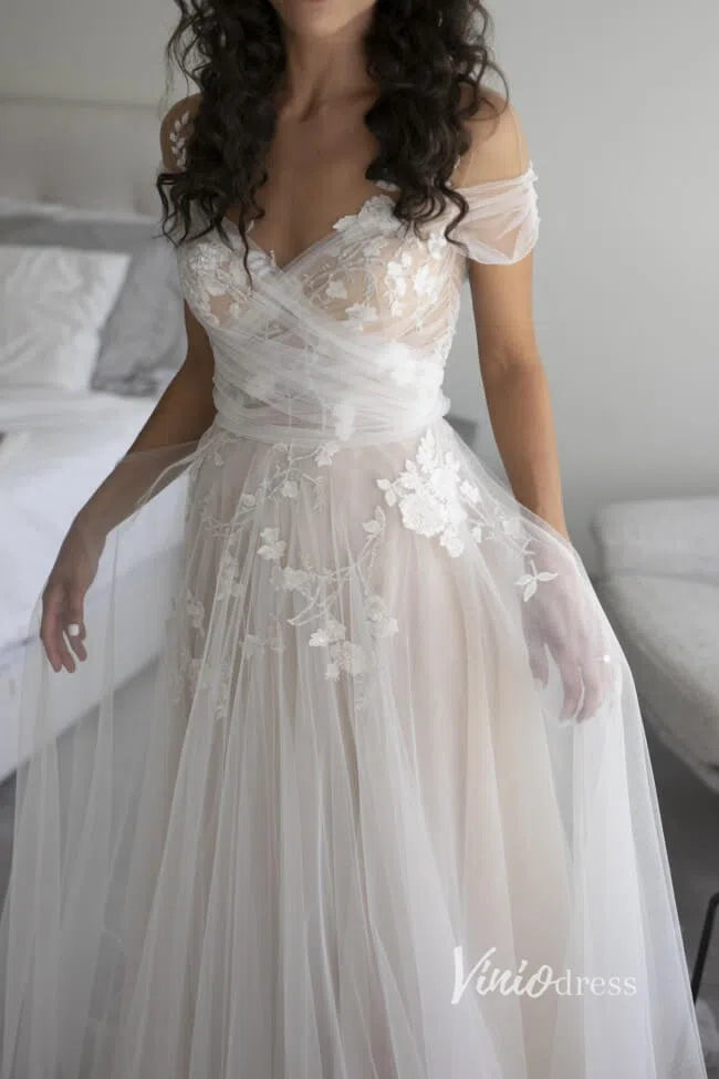 A-line Tulle Country Wedding Dress with Pockets VW1409-wedding dresses-Viniodress-Viniodress