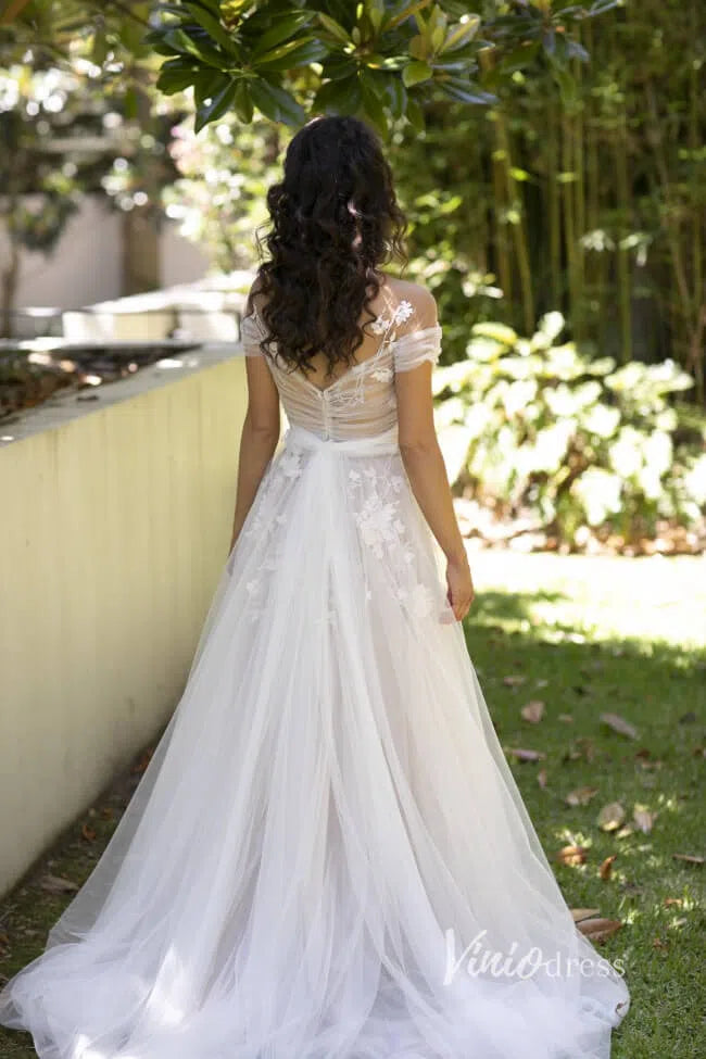 A-line Tulle Country Wedding Dress with Pockets VW1409-wedding dresses-Viniodress-Viniodress